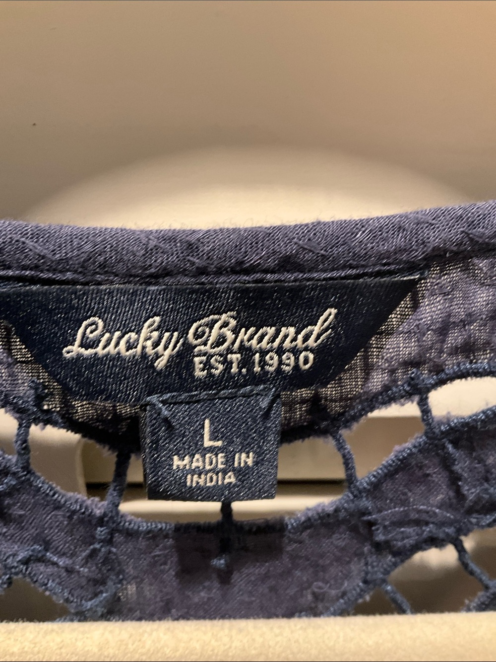 Lucky Brand Navy Crochet Yoke sleeveless top - Picture 2 of 5